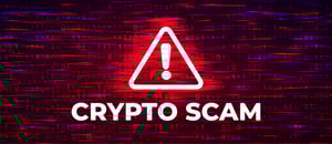 Crypto scam warning symbol on digital binary code background