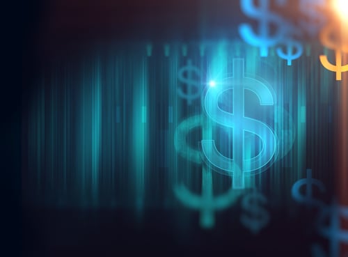 Financial symbols on technology abstract background